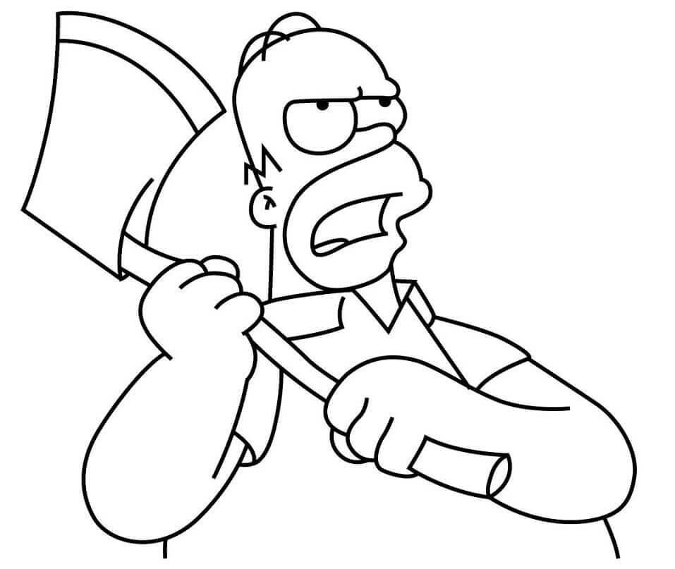 Homer Simpson con Hacha para colorir