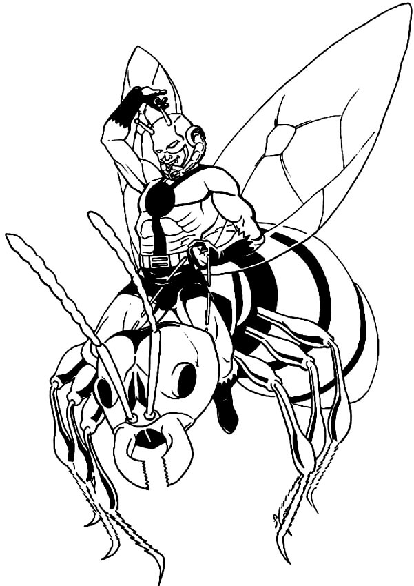 Dibujos de Hormiga Hombre Montando Hormiga para colorear