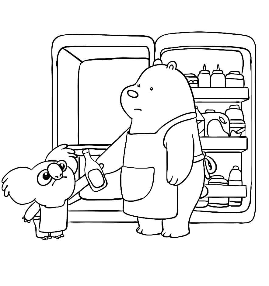 Dibujos de Ice Bear y Nom Nom en la Cocina para colorear