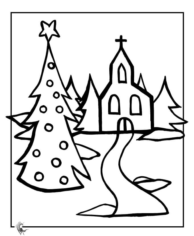 Iglesia de Navidad para colorir