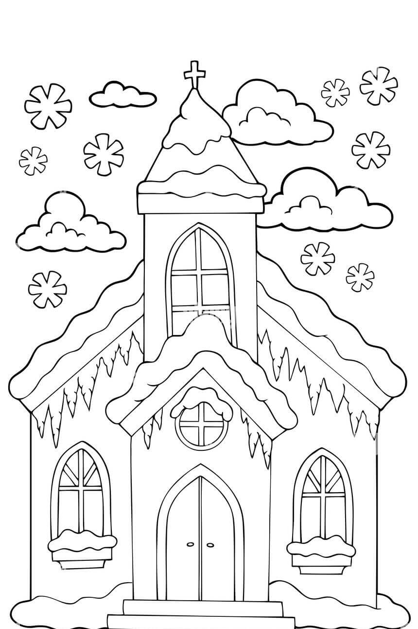 Iglesia en Invierno para colorir