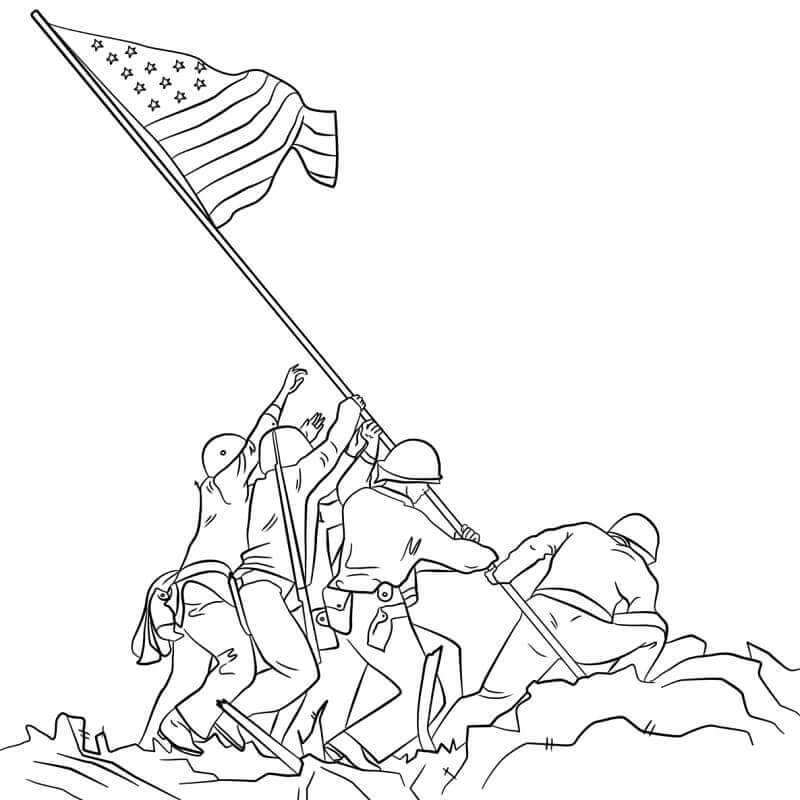 Izando la Bandera en Lwo Jima para colorir