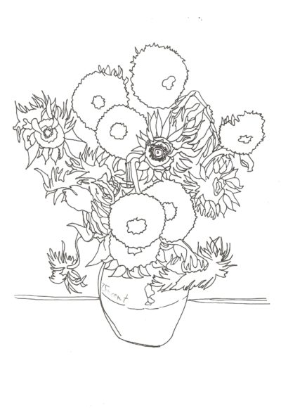 Dibujos de Jarrón con Flores en Cuadros Famosos para colorear