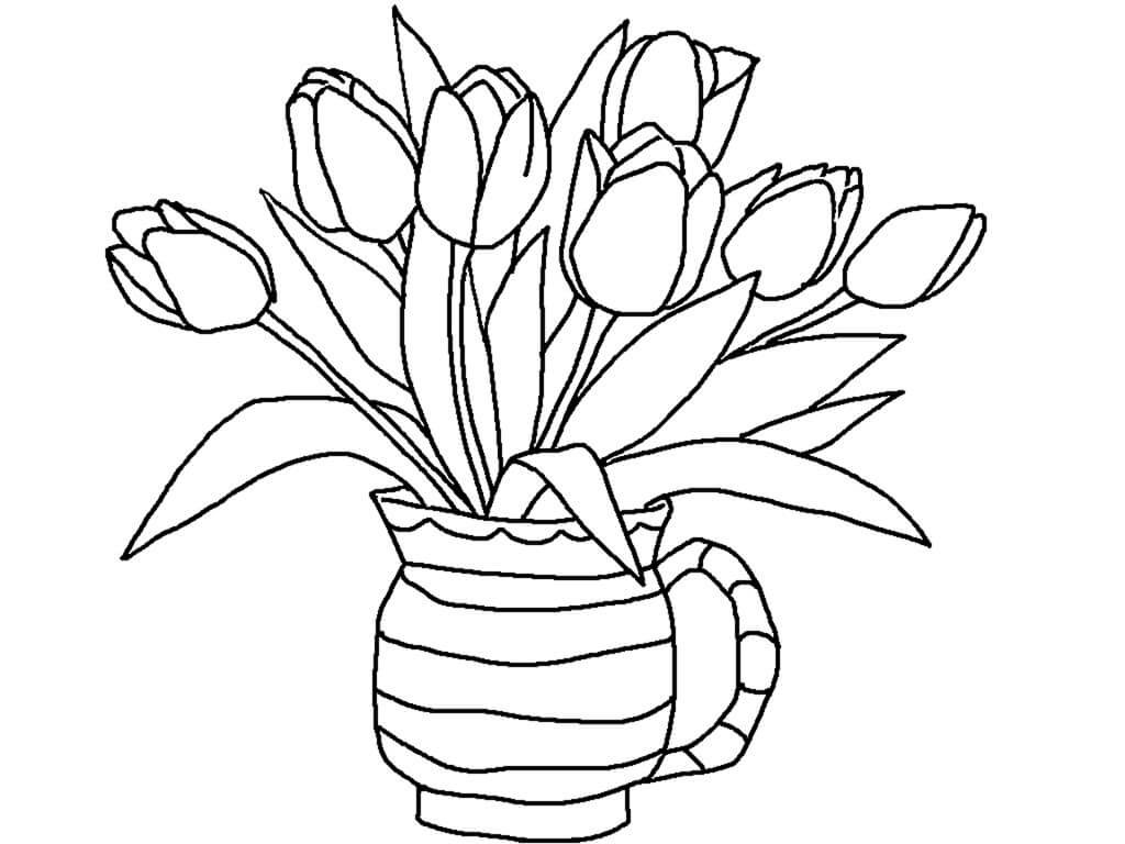Jarrón de Tulipanes para colorir
