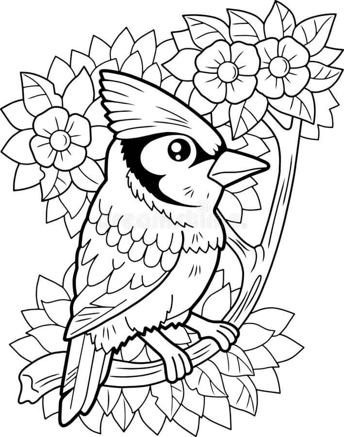 Dibujos de Jay Pájaro con Flor para colorear