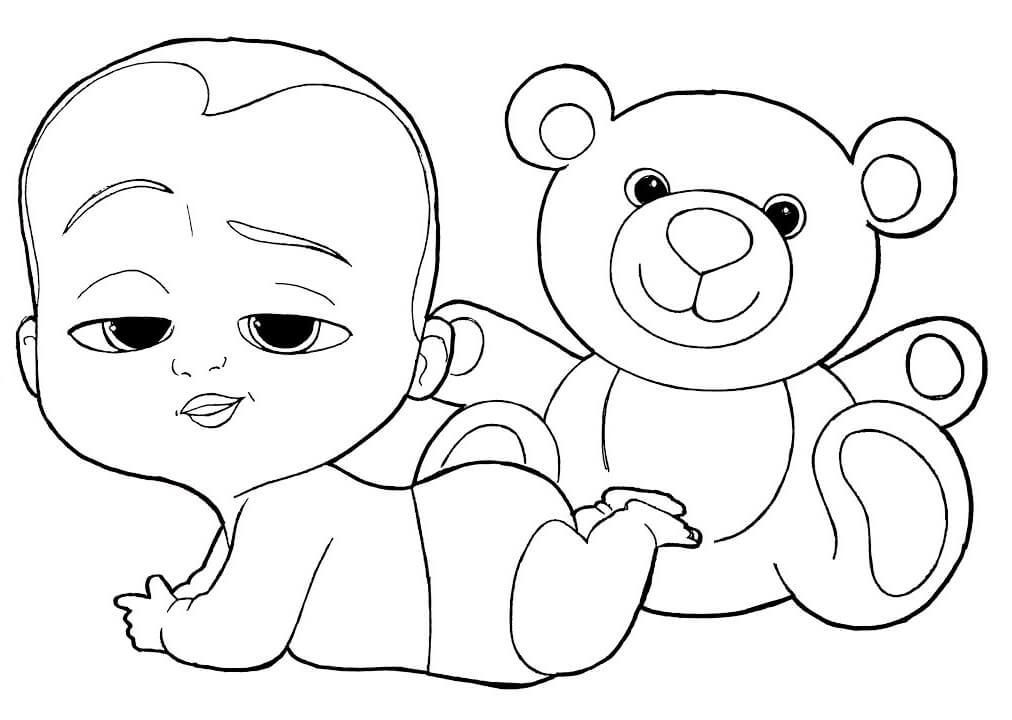 Dibujos de Jefe Bebé con Oso de Peluche para colorear