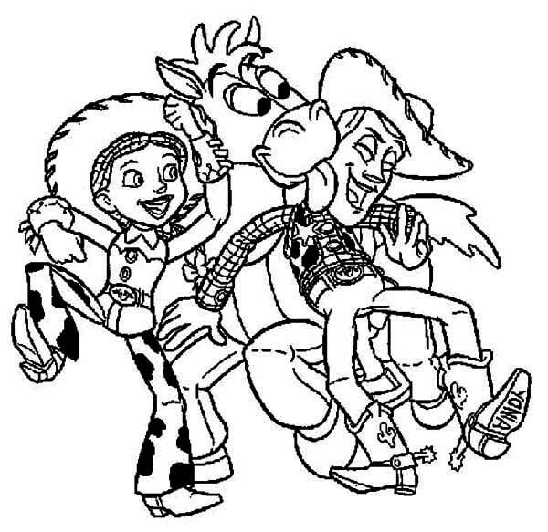 Jessie, Bullseye y Woody Bailan para colorir