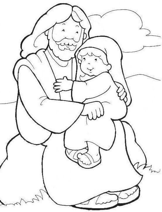Dibujos de Jesús Abrazando al Niño para colorear