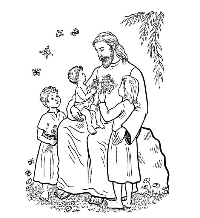 Dibujos de Jesús Básico con Niños para colorear