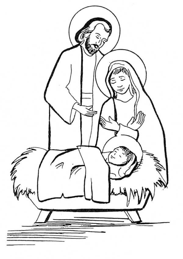 Dibujos de Jesús Con La Familia En La Natividad para colorear