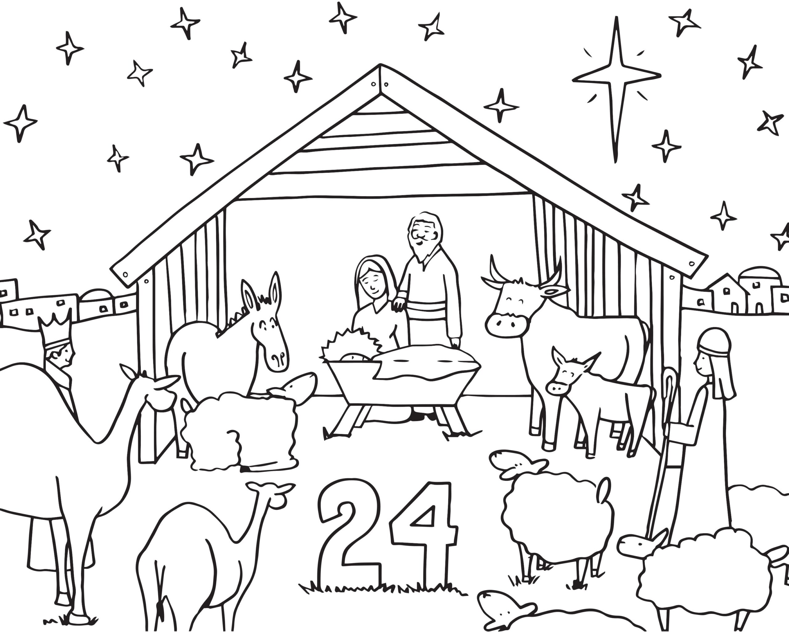 Dibujos de Jesús Nació en un Establo De Animales para colorear