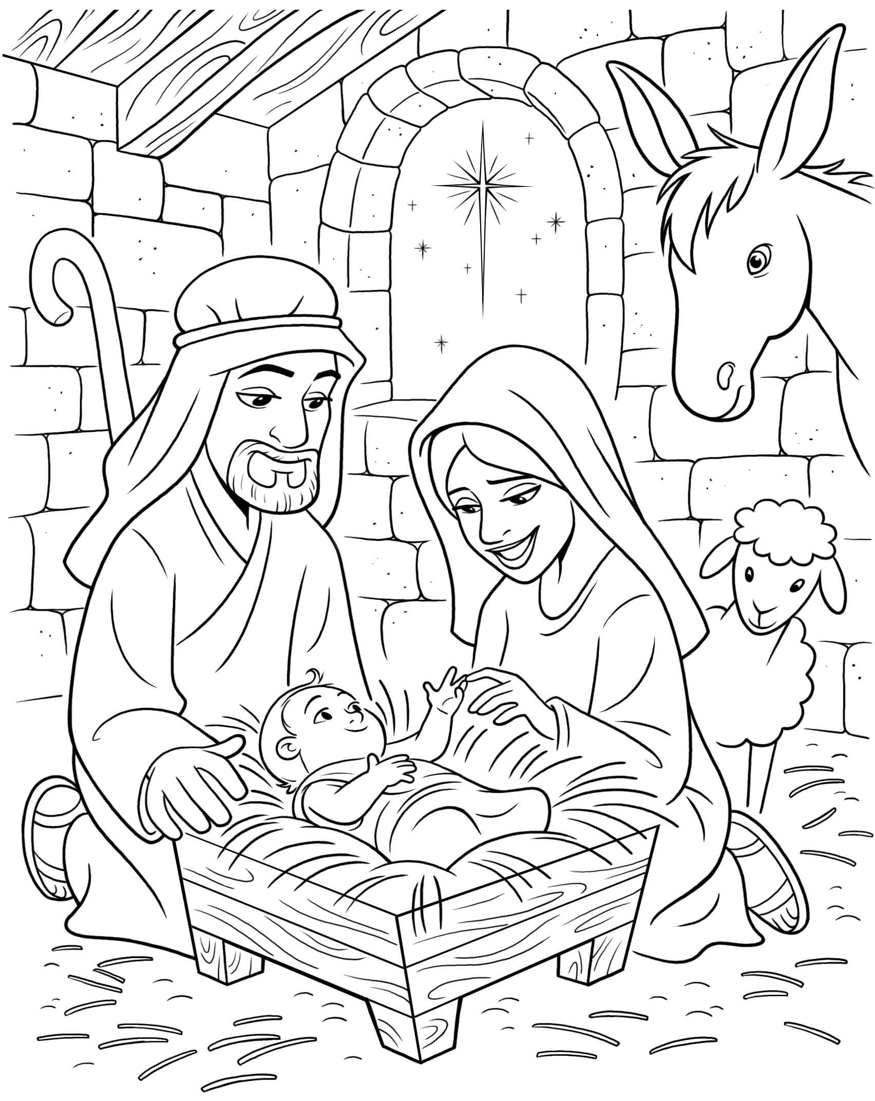 Jesús con la Madre y el Hijo para colorir