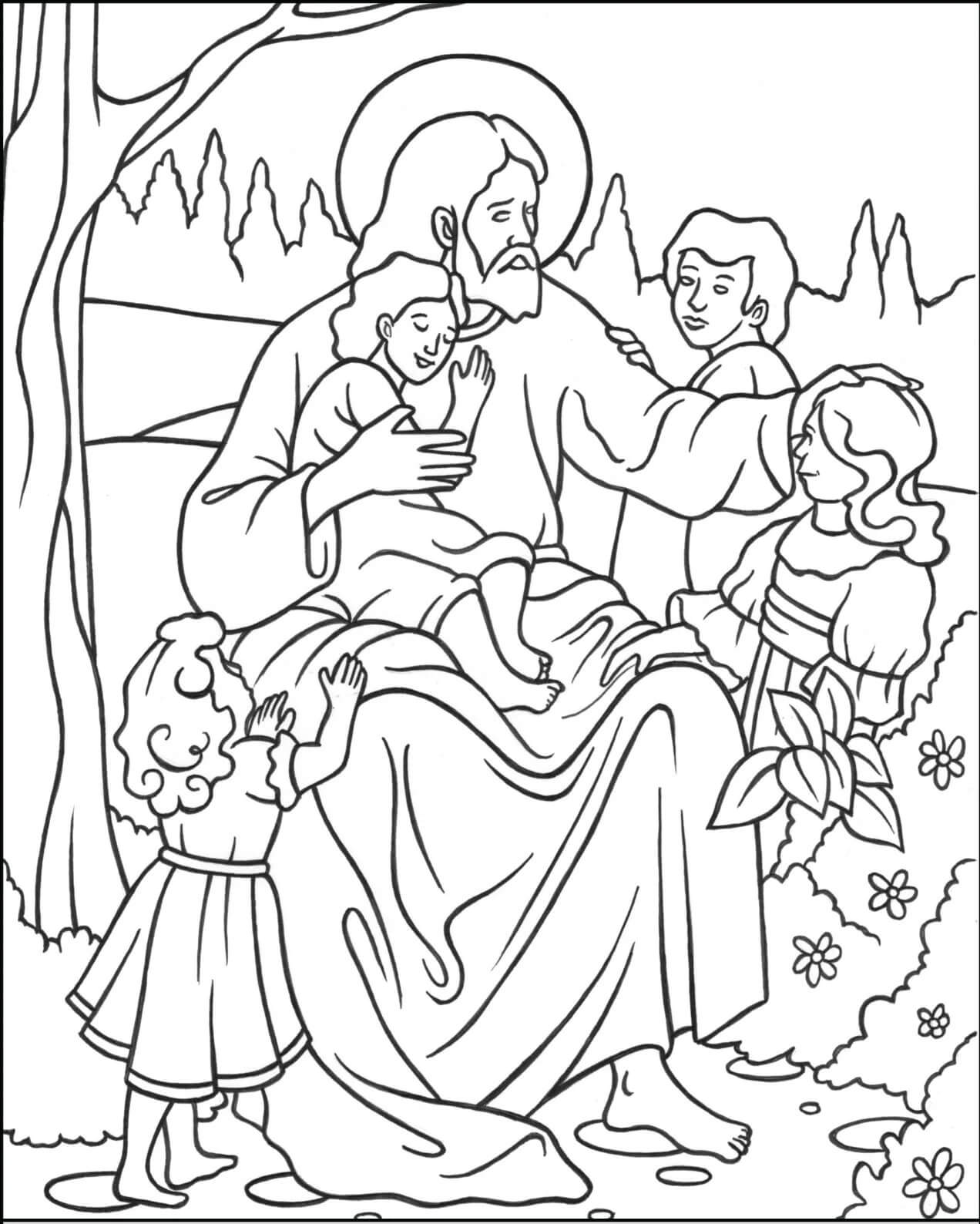 Jesús y Dejad a los Niños Pequeños para colorir