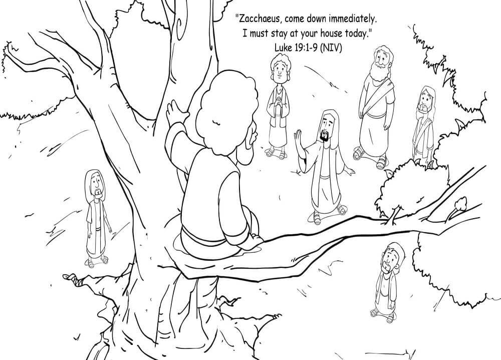 Jesús en el árbol y Zaqueo 2 para colorir