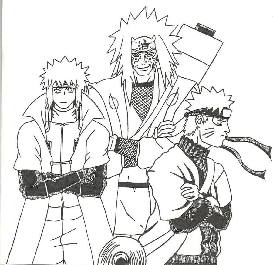 Dibujos de Jiraiya, Minato y Naruto para colorear