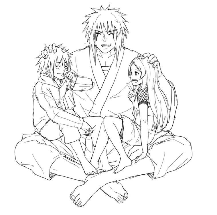 Jiraiya con Minato y Kushina para colorir
