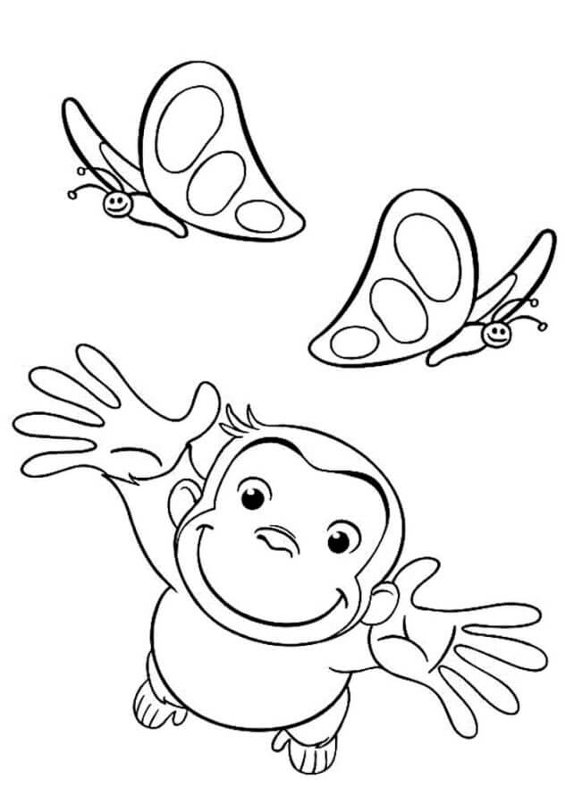 Dibujos de Jorge El Curioso Feliz Con Mariposas para colorear
