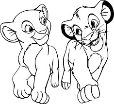 Joven Nala y Simba Caminando para colorir