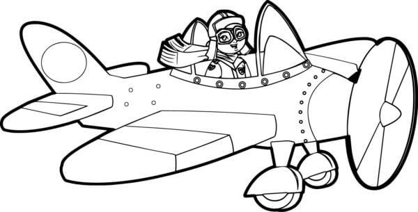Dibujos de Joven Piloto Volando un Avión con Hélice para colorear