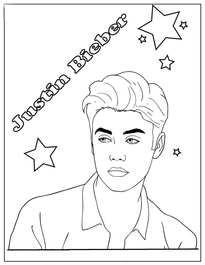 Dibujos de Justin Bieber con Estrella para colorear