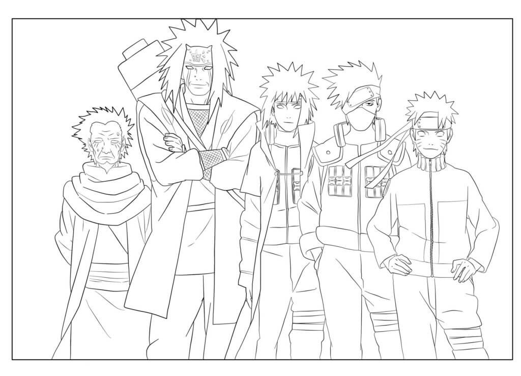 Dibujos de Kakashi y Cuatro de Naruto para colorear