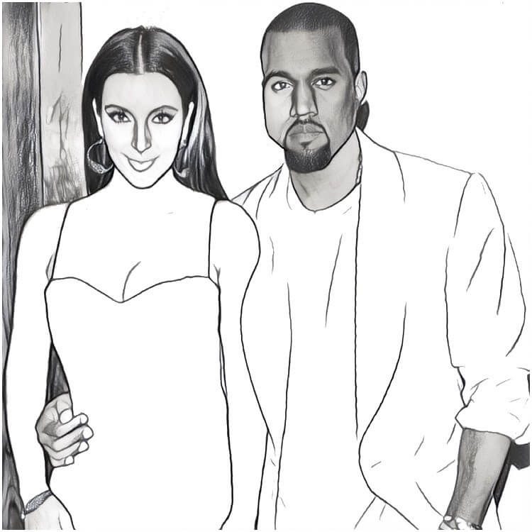 Dibujos de Kim Kardashian Y Kanye West para colorear