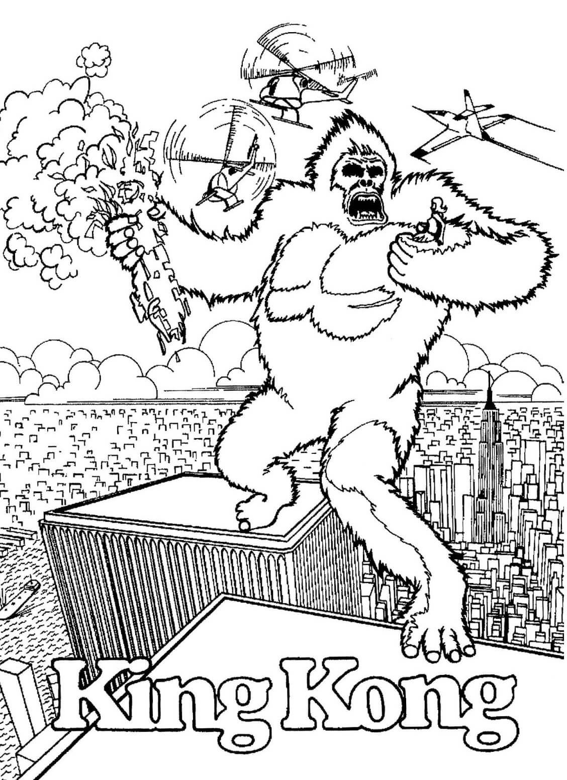 Dibujos de King Kong Enojado en la Ciudad para colorear
