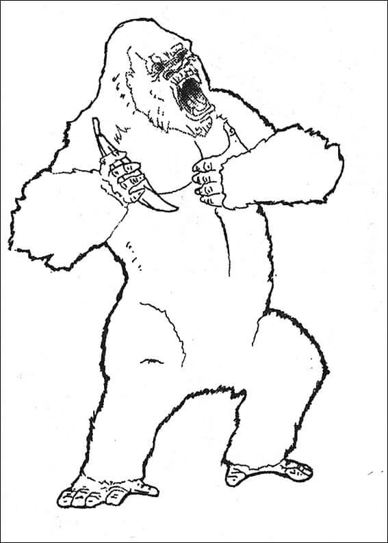 Dibujos de King Kong Enojado sosteniendo Banana para colorear