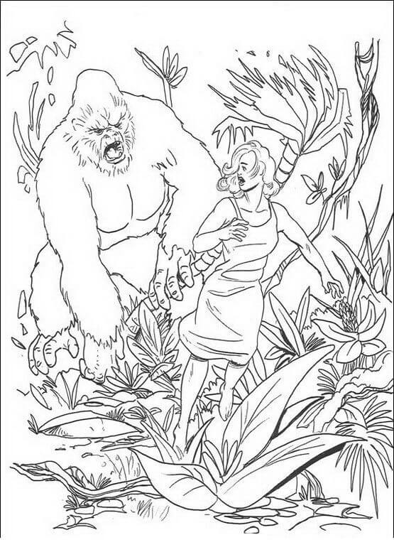 Dibujos de King Kong Persigue a la Chica que Corre para colorear