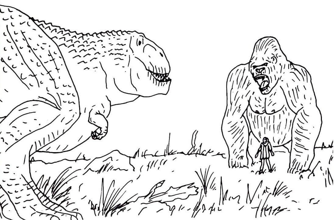 King Kong vs un Tiranosaurio rex para colorir