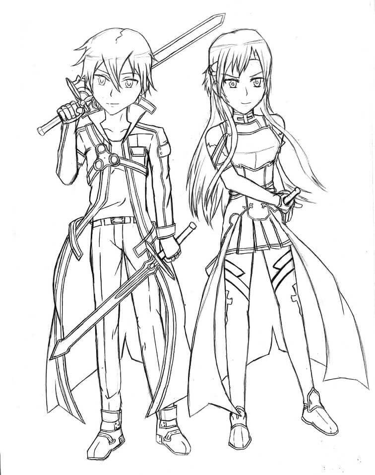 Kirito y Asuna para colorir