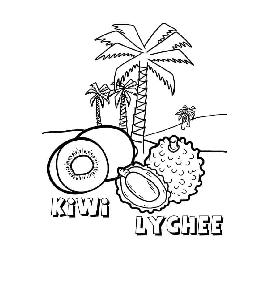 Kiwi y Lichi para colorir