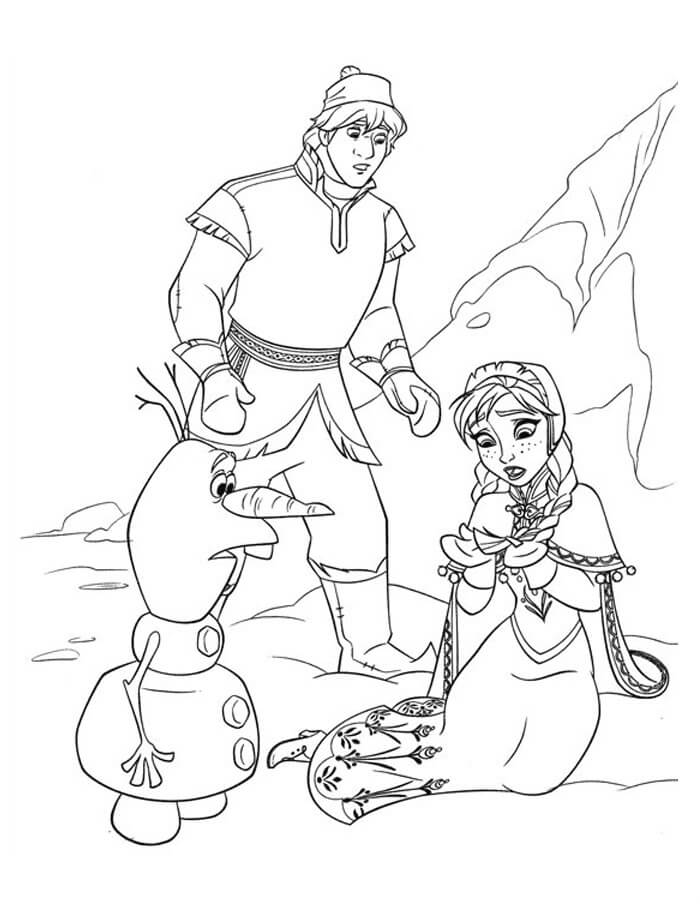 Kristoff, Anna y Olaf para colorir