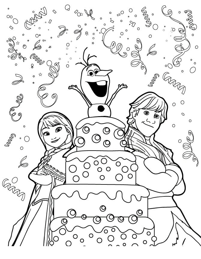 Kristoff y Anna, Cumpleaños Sorpresa de Olaf para colorir