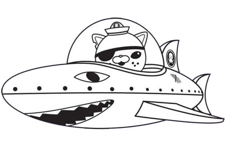 Dibujos de Kwazii en Barco Tiburón para colorear