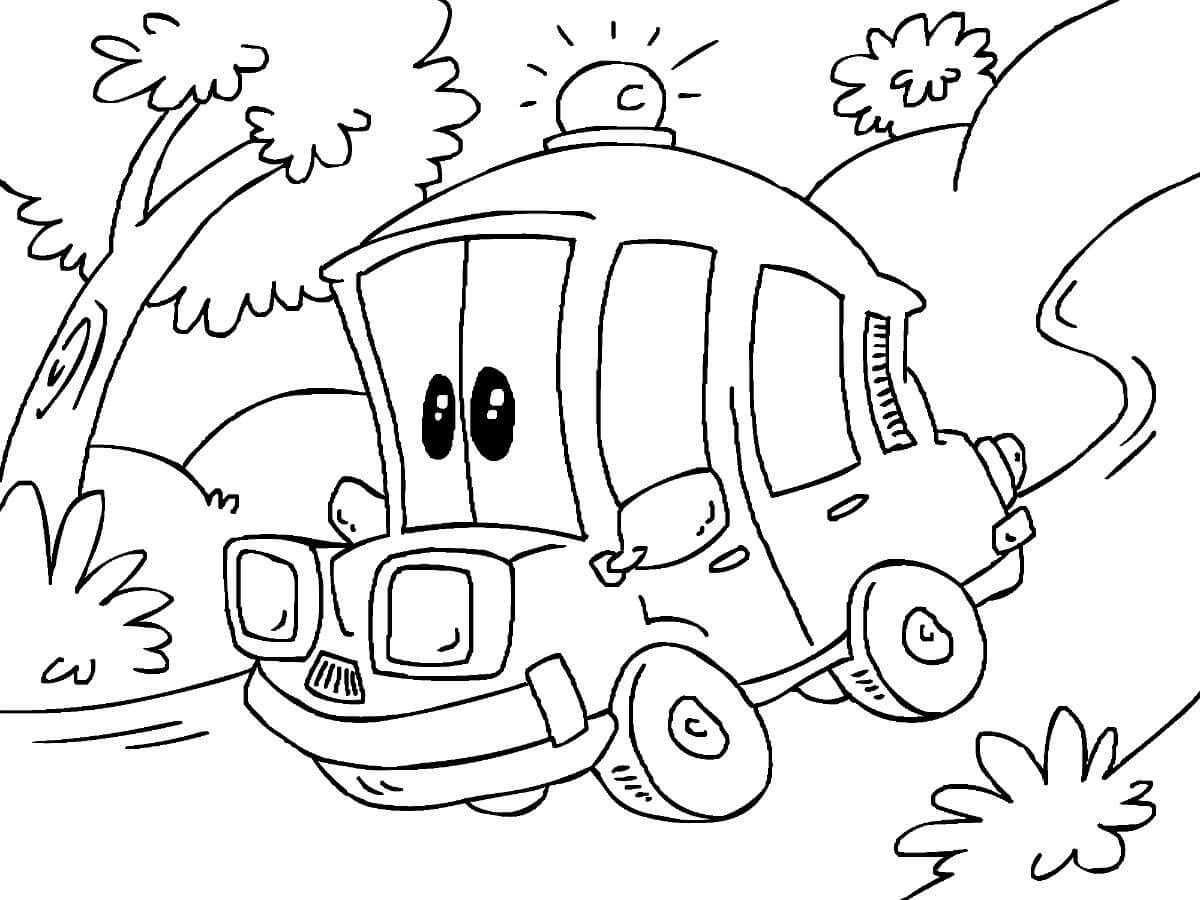 La Ambulancia de Dibujos Animados corre Rápido para colorir
