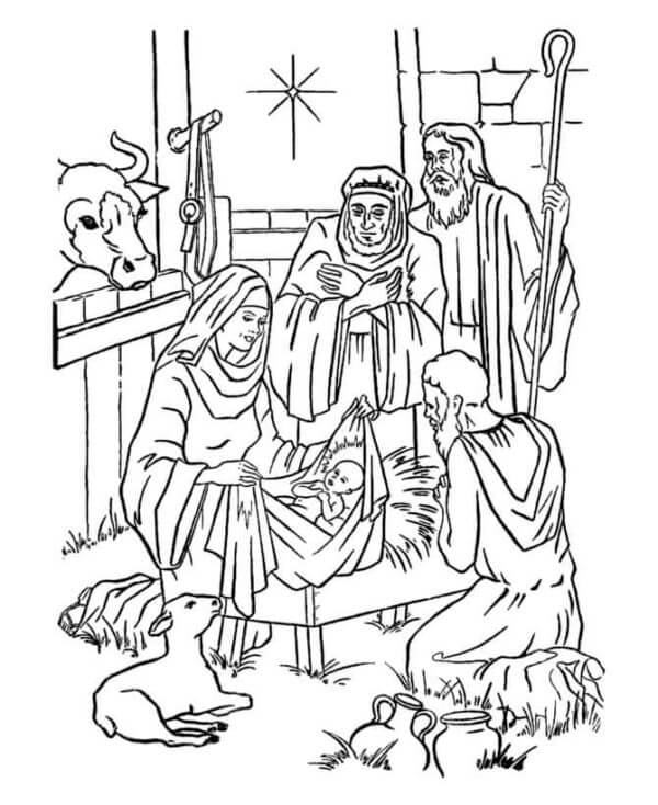 Dibujos de La Estrella De Belén Condujo a La Cuna De Jesús Los Reyes Magos Con Regalos para colorear