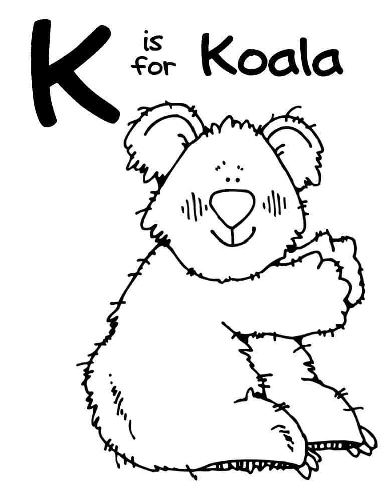 La Letra K es para Koala para colorir