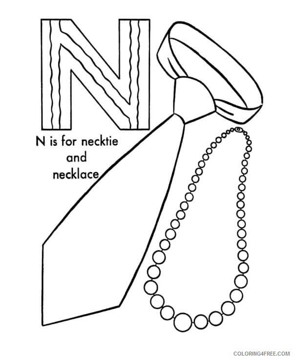 Dibujos de La Letra N es para Corbata y Collar para colorear
