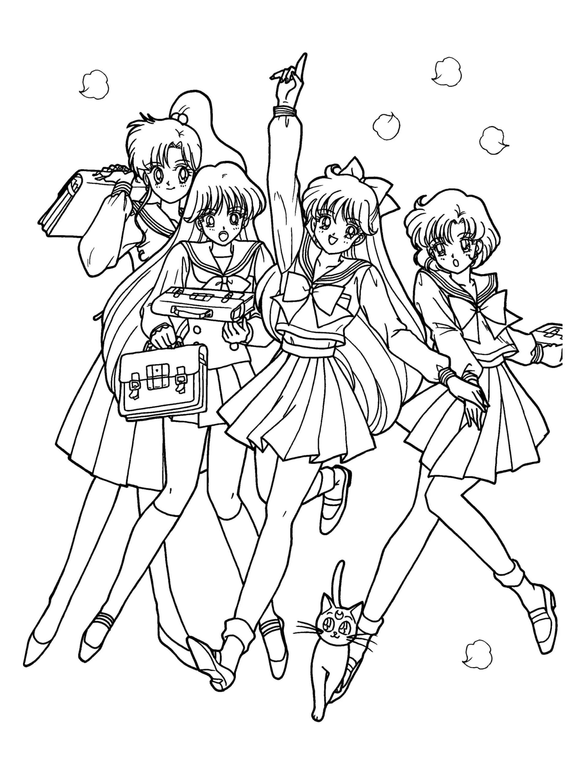 Dibujos de La Sailor Moon Guard Four y El Gato Parlante para colorear