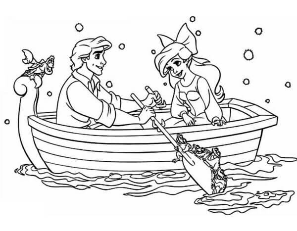 La Sirenita y El Principe Saliendo En Barco para colorir