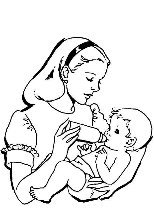 Dibujos de La madre le da Leche al Bebé para colorear