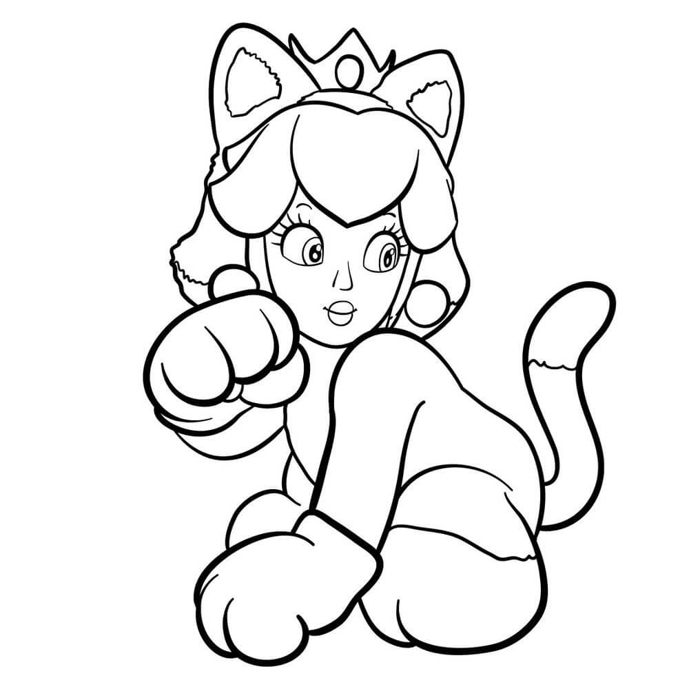 Dibujos de La princesa Peach con Traje de Gato para colorear
