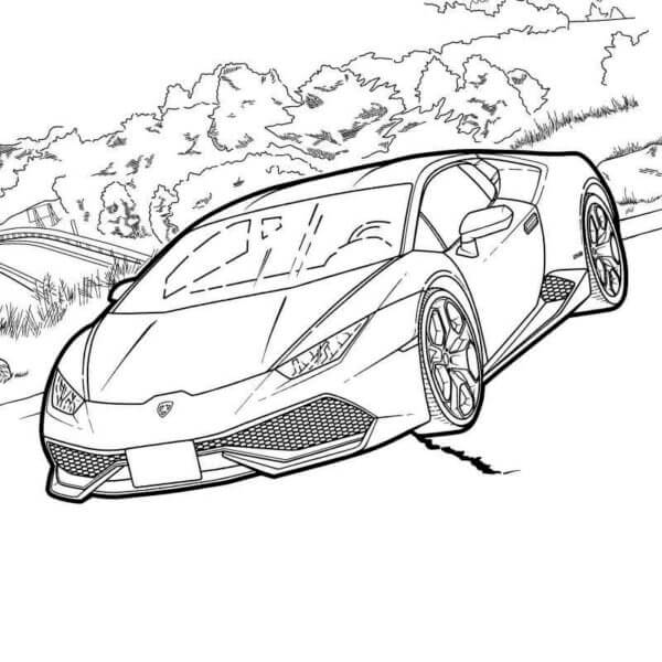 Lamborghini En El Bosque para colorir