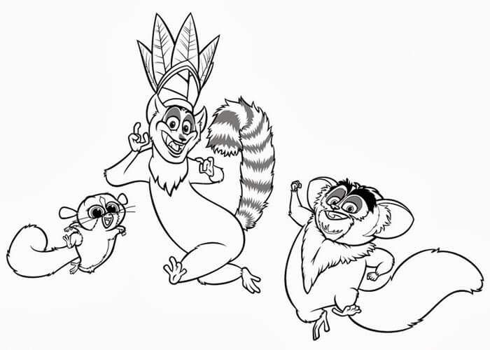 Lemur de tres Dibujos Animados para colorir