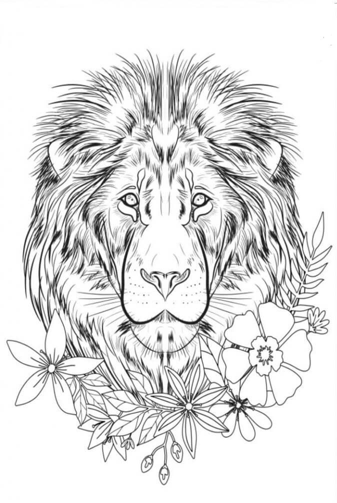 Dibujos de Leones Y Flores para colorear