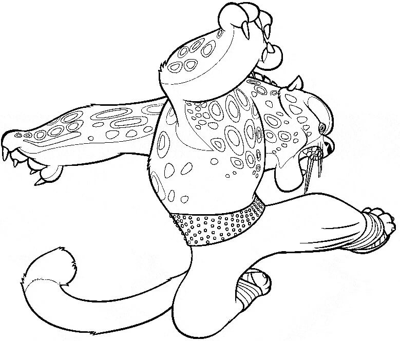 Dibujos de Leopardo de Dibujos Animados del Panda Kungfu para colorear