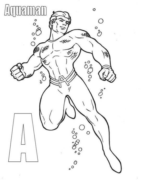 Letra A y Aquaman para colorir