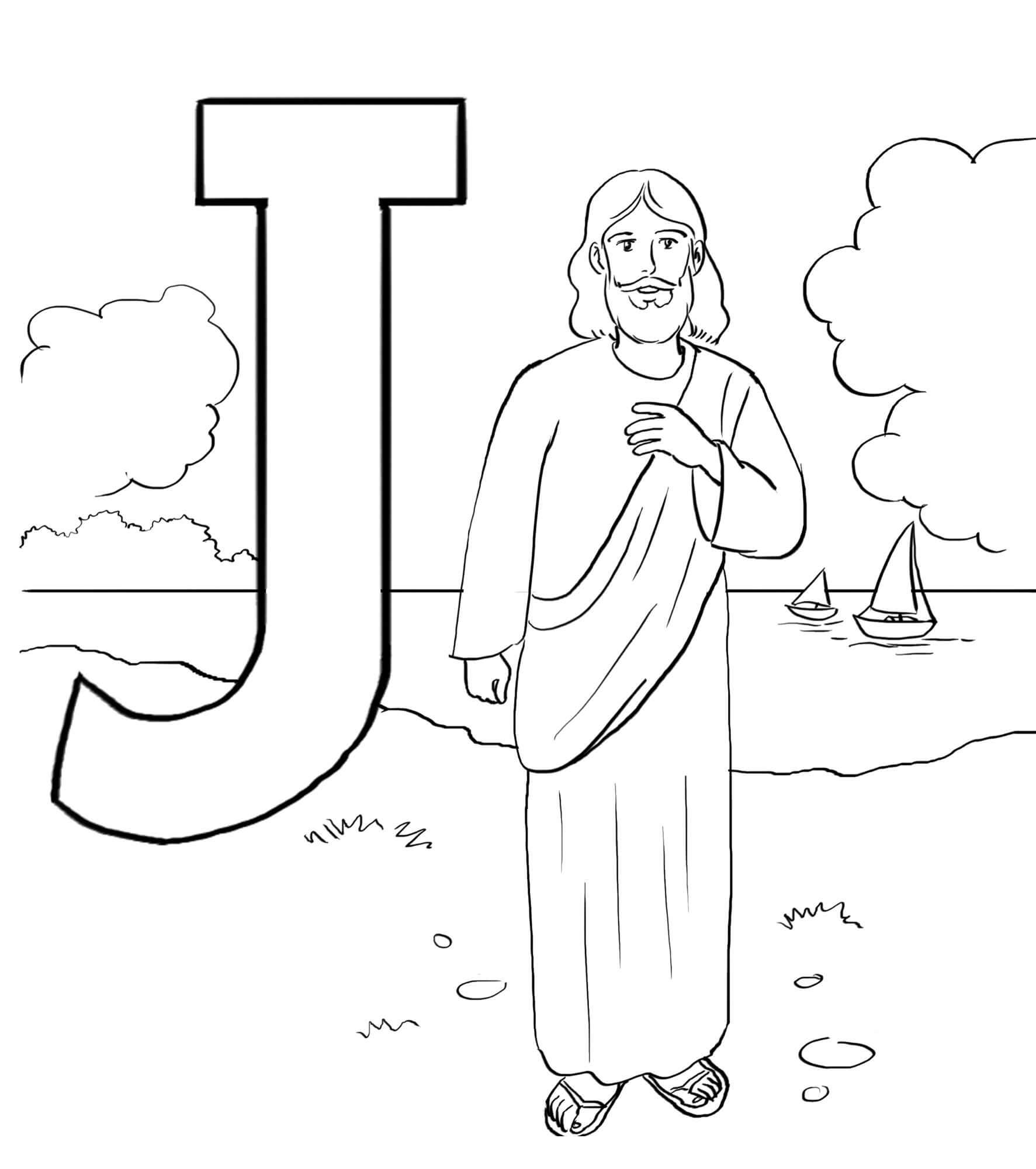 Letra J con Jesús para colorir