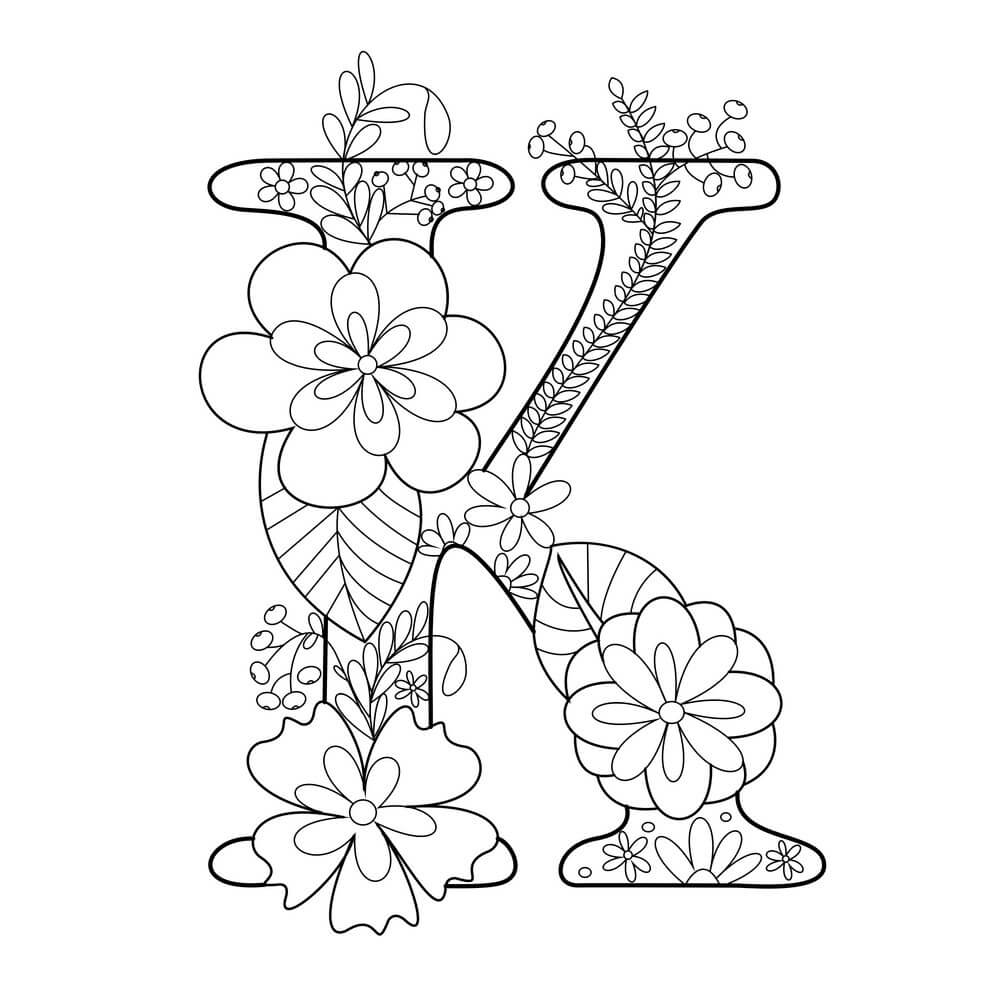 Dibujos de Letra K con Flor para colorear